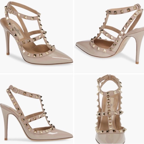 Valentino Garavani Shoes - Valentino Rockstud T-‎ Strap Pointed Toe Pump tan heels 36 US 6